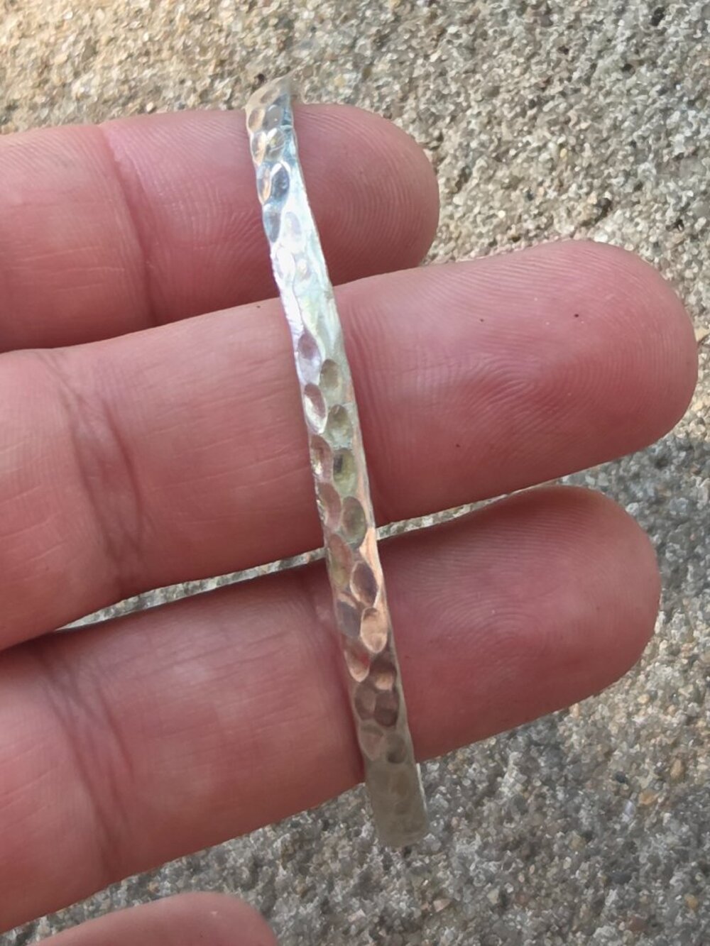 925 Sterling Silver Hammered Round Bangle Bracelet, Signed, No Stone 7 1/4"